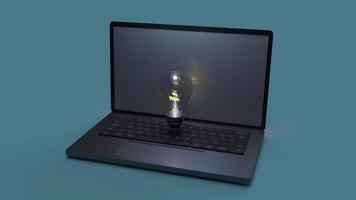 Light bulb in laptop  for idea content 3d rendering. photo