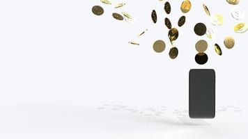 The mobile and gold coins 3d rendering for business content. photo