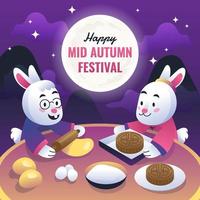 Rabbits Making Moon Cake vector