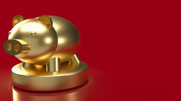 The gold piggy bank on red background  for business concept 3d rendering photo