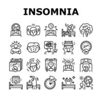 insomnio persona problema crónico iconos conjunto vector