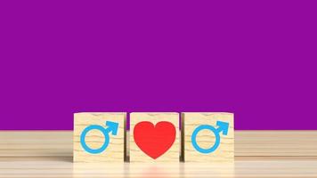 The gender on wooden cube with symbol to love 3d rendering  for valentine day. photo