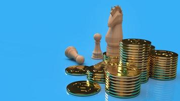 knight chess on gold coins 3d rendering for business content. photo