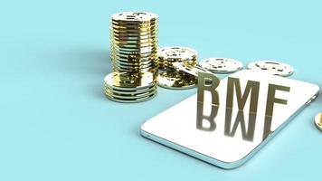 rmf  on mobile and  gold coins 3d rendering for business content. photo