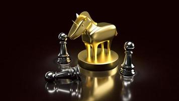 The gold unicorn and chess for start up or business concept 3d rendering photo