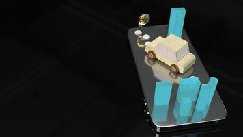 car and city  on smartphone screen for map navigation app concept 3d rendering. photo