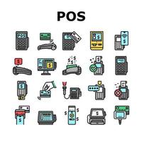 Pos Terminal Device Collection Icons Set Vector