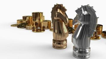 gold  silver  knight chess and coins 3d rendering photo