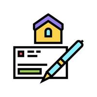 signing check for pay mortgage color icon vector illustration