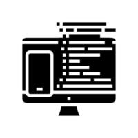 coding phone application on computer glyph icon vector illustration