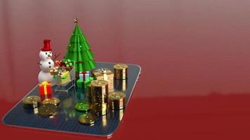 The snowman and shopping cart on tablet for marketing online in  Christmas and new year  holiday content 3d rendering photo