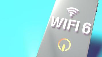 palabra wifi6 en la representación 3d del teléfono inteligente para contenido de red. foto