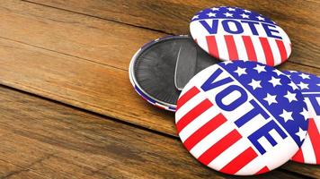 American vote badge on wood table for social content 3d rendering photo