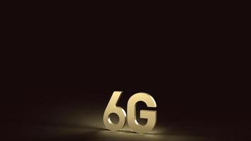 3d rendering 6g text gold surface glow in dark image for mobile technology content. photo