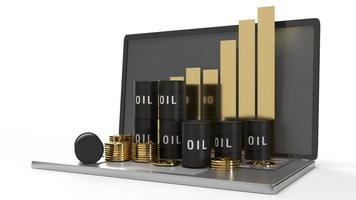 The oil thanks and chart on  laptop 3d rendering for  petroleum  content. photo