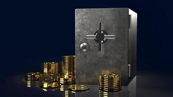 safe box and gold coins in dark background for  security content 3d rendering photo