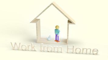 wood toys home and wooden figure 3d rendering for work from home content. photo