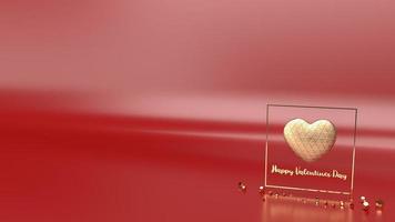 gold  heart and gold Fram on glossy red background 3d rendering for Valentine's Day content. photo