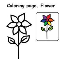 Beautiful Colorful Flower To Be Colored, The Coloring Book For Preschool Kids With Simple Educational Gaming Level. vector