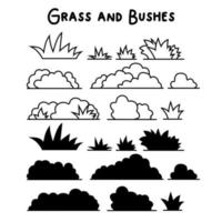 Doodle set with green grass sketch. Hand drawn line. Vector outline illustration. Lawn grass sketch in line art style. Outline simple cartoon doodle