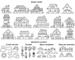 buildings doodles set vector