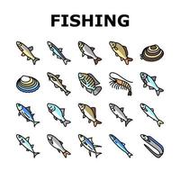 Commercial Fishing Aquaculture Icons Set Vector