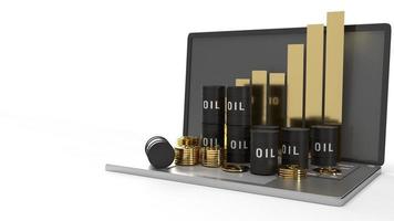 The oil thanks and chart on  laptop 3d rendering for  petroleum  content. photo