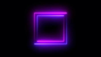 bordure de cadre de rectangle de néon de boucle, effet d'éclairage de lueur futuriste graphique abstrait, animation de technologie de lumière moderne d'élément fluorescent électrique dans des images brillantes de fête disco violet bleu coloré video