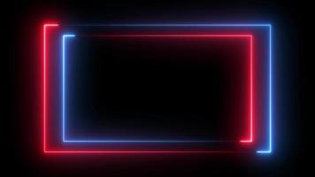 bordure de cadre de rectangle de néon de boucle, effet d'éclairage de lueur futuriste graphique abstrait, animation de technologie de lumière moderne d'élément fluorescent électrique dans des images brillantes de fête disco violet bleu coloré video