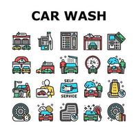 Self Service Car Wash Collection Icons Set Vector