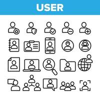 Collection User Sign Thin Line Icons Set Vector