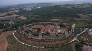 Aerial orbiting view of Monteriggioni fortress video