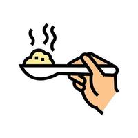 hand holding oatmeal on spoon color icon vector illustration