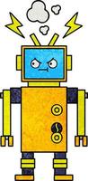 retro grunge texture cartoon malfunctioning robot vector