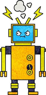 retro grunge texture cartoon malfunctioning robot