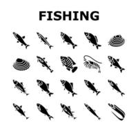 Commercial Fishing Aquaculture Icons Set Vector