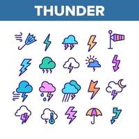 Thunder And Lightning Color Icons Set Vector