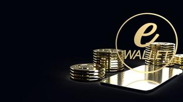 mobile symbol e wallet  and gold coins 3d rendering for e business concept. photo