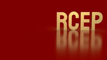 The gold text rcep or Regional Comprehensive Economic Partnership is free trade agreement Asia on red background 3d rendering. photo