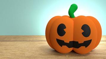 Pumpkin jack on wood background for halloween concept 3d rendering. photo