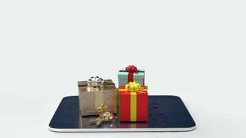 Tablet  and Gift box  3d rendering for shopping online or celebration concept. photo