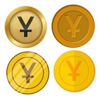 cuatro monedas de oro de estilo diferente con conjunto de vectores de símbolo de moneda yuan