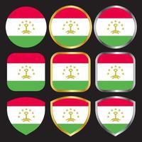 tajikistan flag vector icon set with gold and silver border