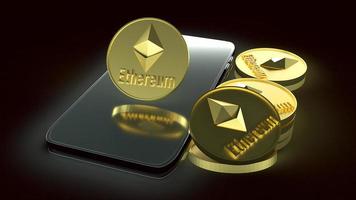 ethereum coins and smart phone for business content 3d rendering. photo