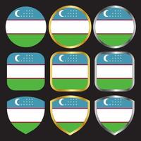 uzbekistan flag vector icon set with gold and silver border