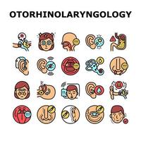 conjunto de iconos de tratamiento de otorrinolaringología vector