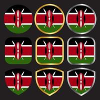 kenya flag vector icon set with gold and silver border