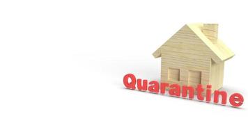 red quarantine and wood house word 3d rendering on white background for outbreaks content. photo