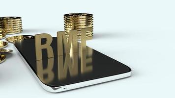 rmf  on mobile and  gold coins 3d rendering for business content. photo