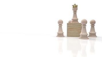 The wood chess and gold crown on wood cube for business content 3d rendering. photo